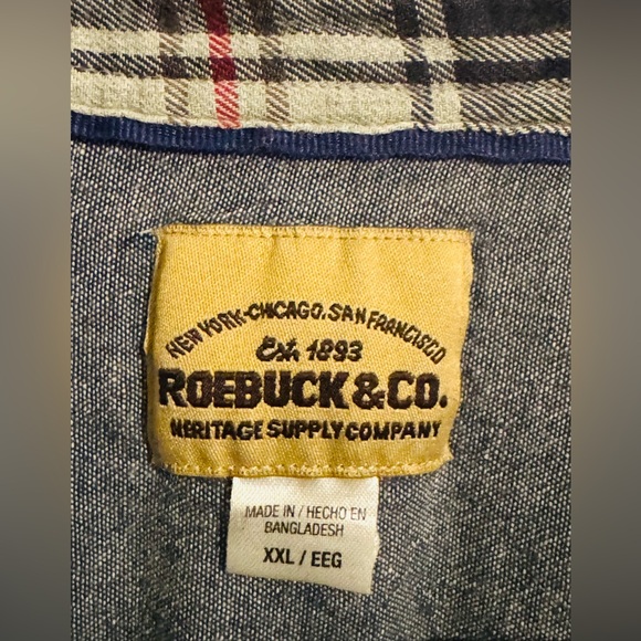 EUC Roebuck & Co Men’s Plaid Button Down Casual Dress Shirt - Long Sleeve - Blue - Picture 7 of 8